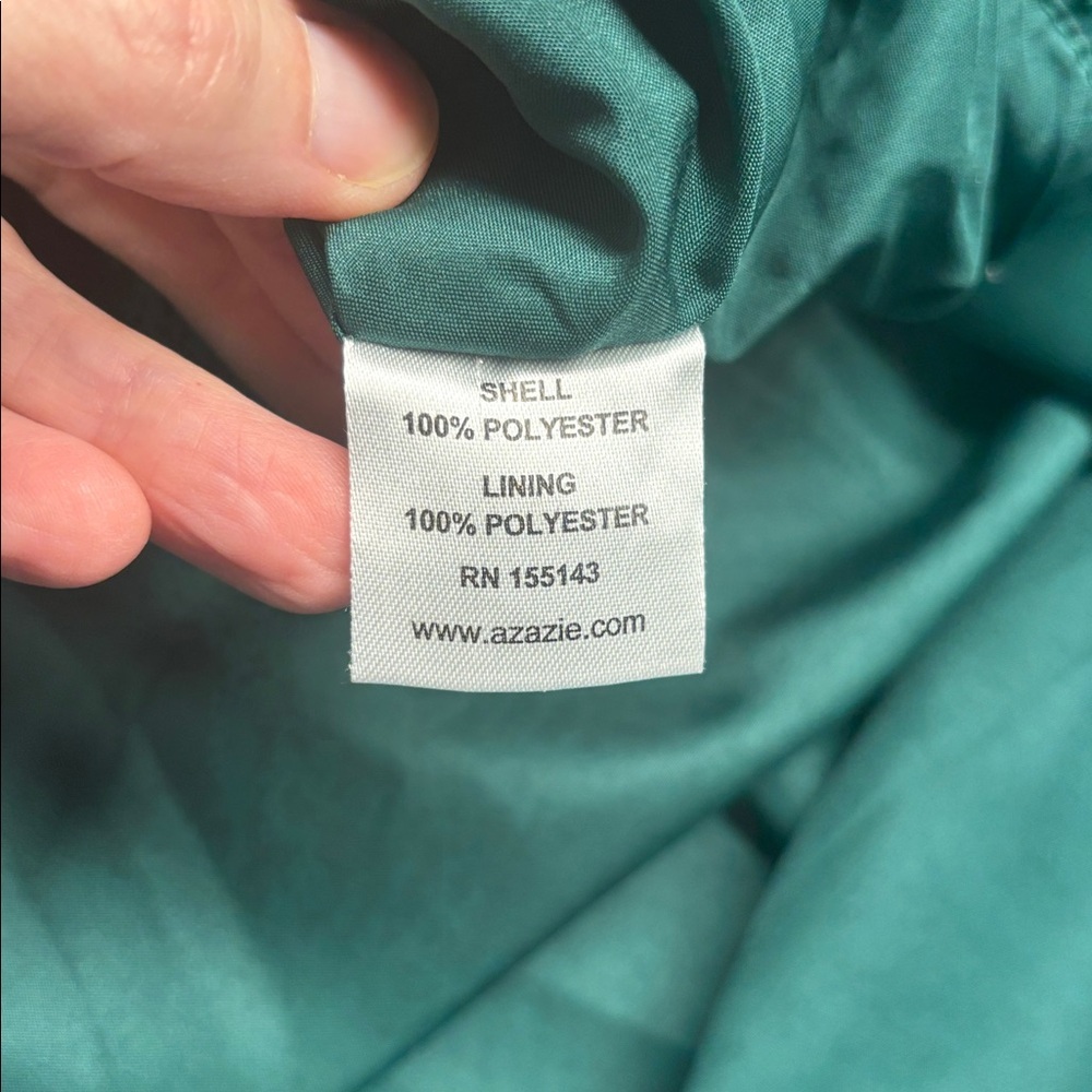Azazie Spaghetti Strap Halter Full Length Formal Dress Emerald Green Size 14 NWT - Picture 7 of 11